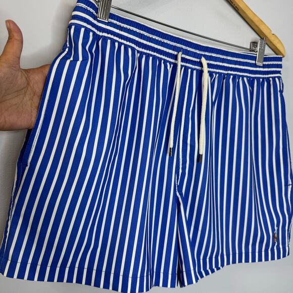 Polo Ralph Lauren Stretch Slim Fit Swim Trunk Iris Blue Stripe Preppy Coastal XL - Picture 8 of 14